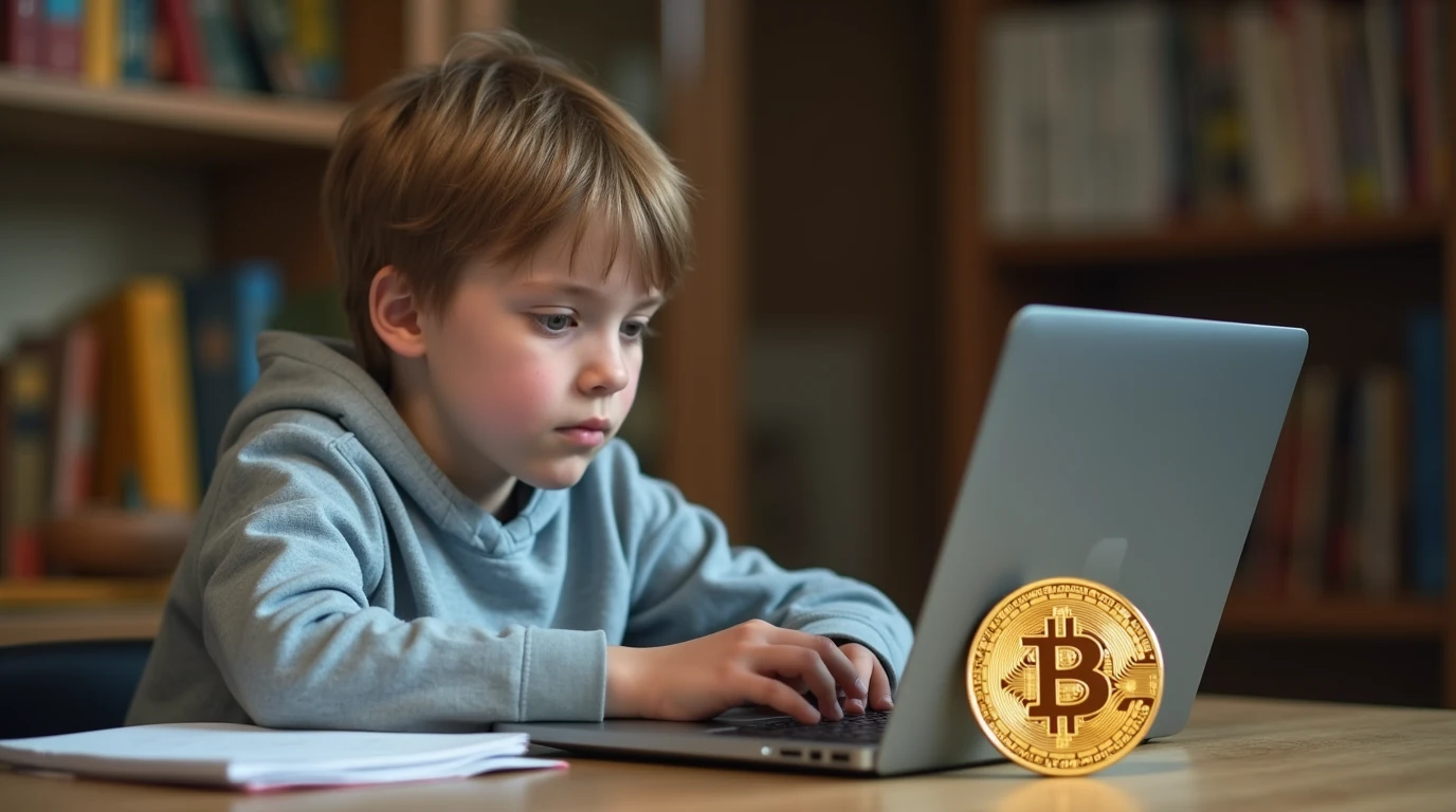 الطفل يشاهد العملات الرقمية